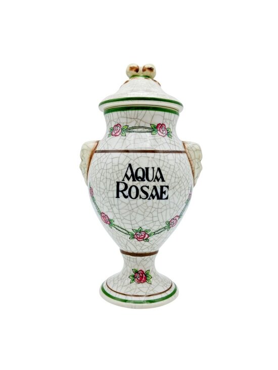 Herr Faience Other - Herr Faience Aqua Rosae Apothecary Jar Crackle Glaze Ceramic 7.5"